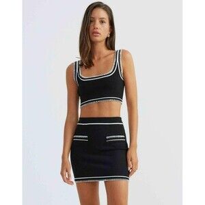 SNDYS Beverly Mini Skirt Size S Black White Sweater NEW Tags